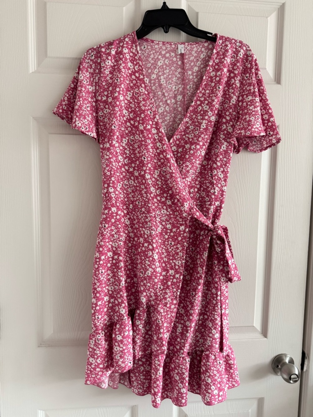 Floral Pink Wrap Dress with Tie Waist